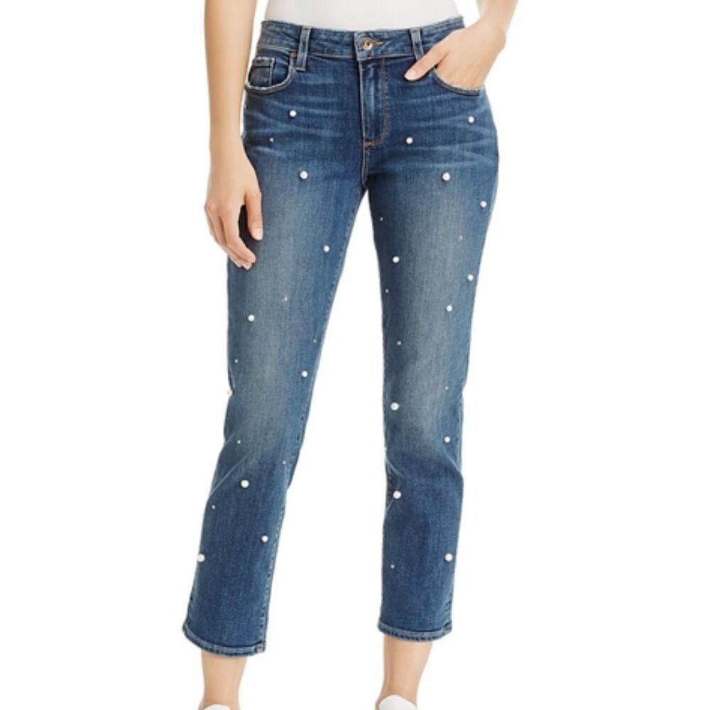 Paige Brigitte Pearl‎ and Stud Embellished Ankle Cropped Jeans Size 32 Bling